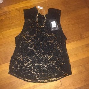 Sleeveless high neck lace top